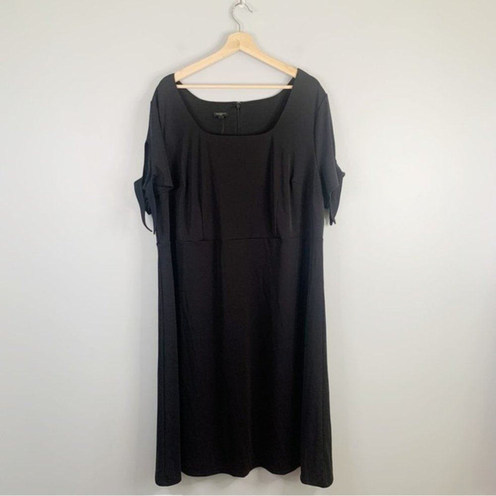 Talbots Black Knee Length Sheath Dress  Tie Shoulder Short Sleeve Square 2X
